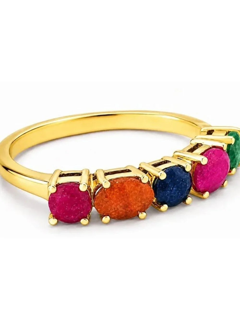 Genuine Ruby, Emerald, Blue Sapphire & Padparadscha Ring 14k Gold Plated (.925)